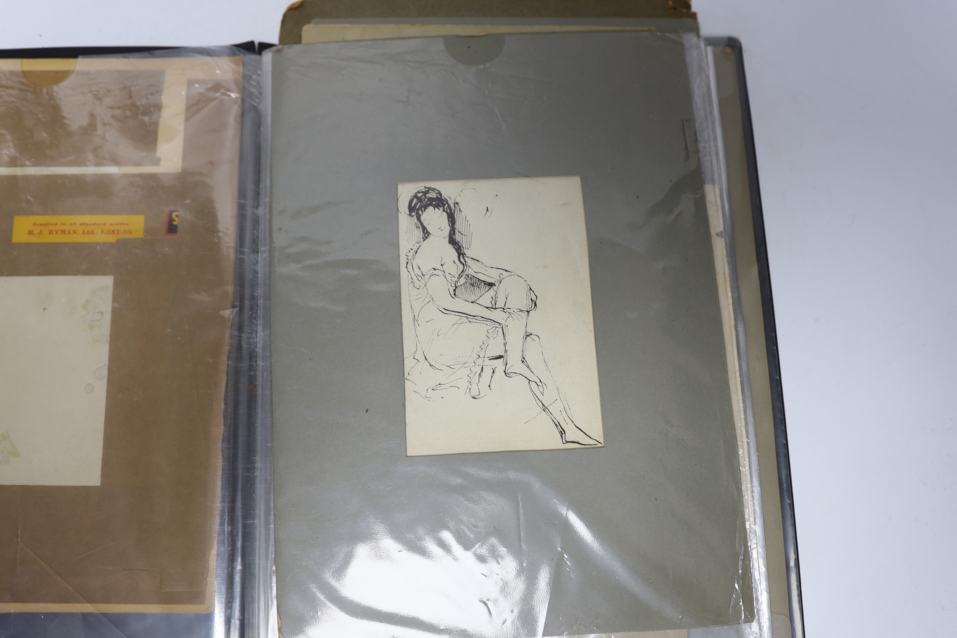 Folio of 18th / 19th century and later pen, ink and pencil sketches, Figural studies, children and putti, one inscribed ‘Ann. Carracino’ in ink verso, unframed, some mounted, largest 22 x 13cm